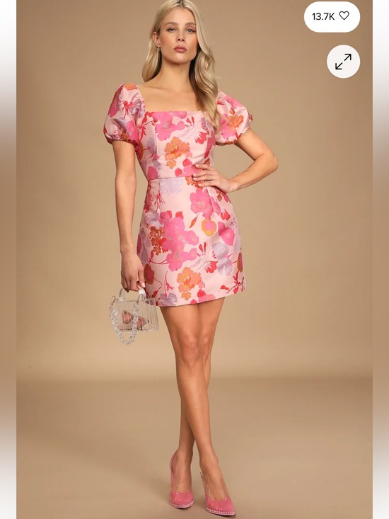 Lulus Dresses & Skirts - LULUS “So Stunning” Floral Jacquard Puff Sleeve Mini Dress